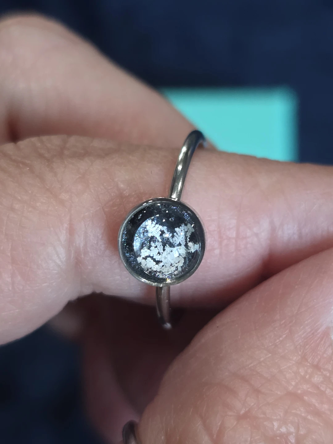Real Preserved Snow Stainless Steel Ring