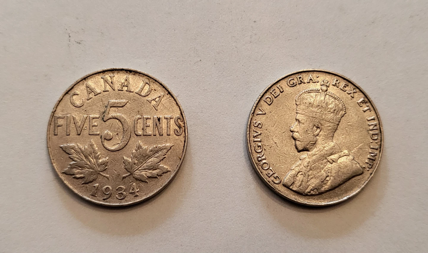 Vintage 1934 Canadian Five Cent Coin