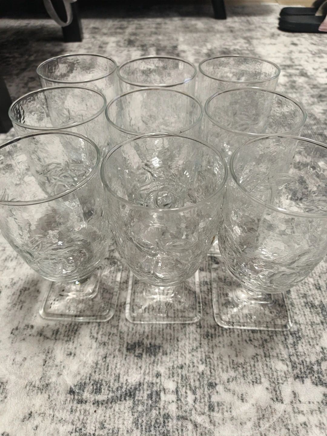 Set of 8 Embossed Glass Goblets with Fruit and Bird Designs - photo 3