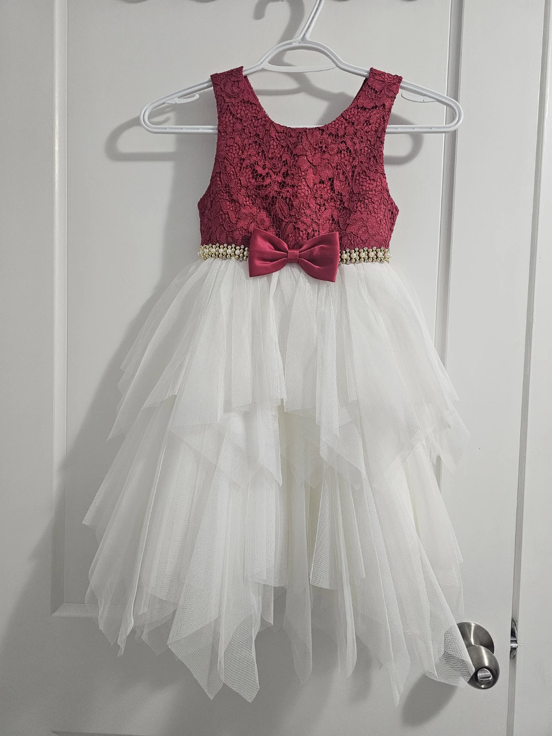 Girls' Lace Tulle Party Dress - Red/White Size 6