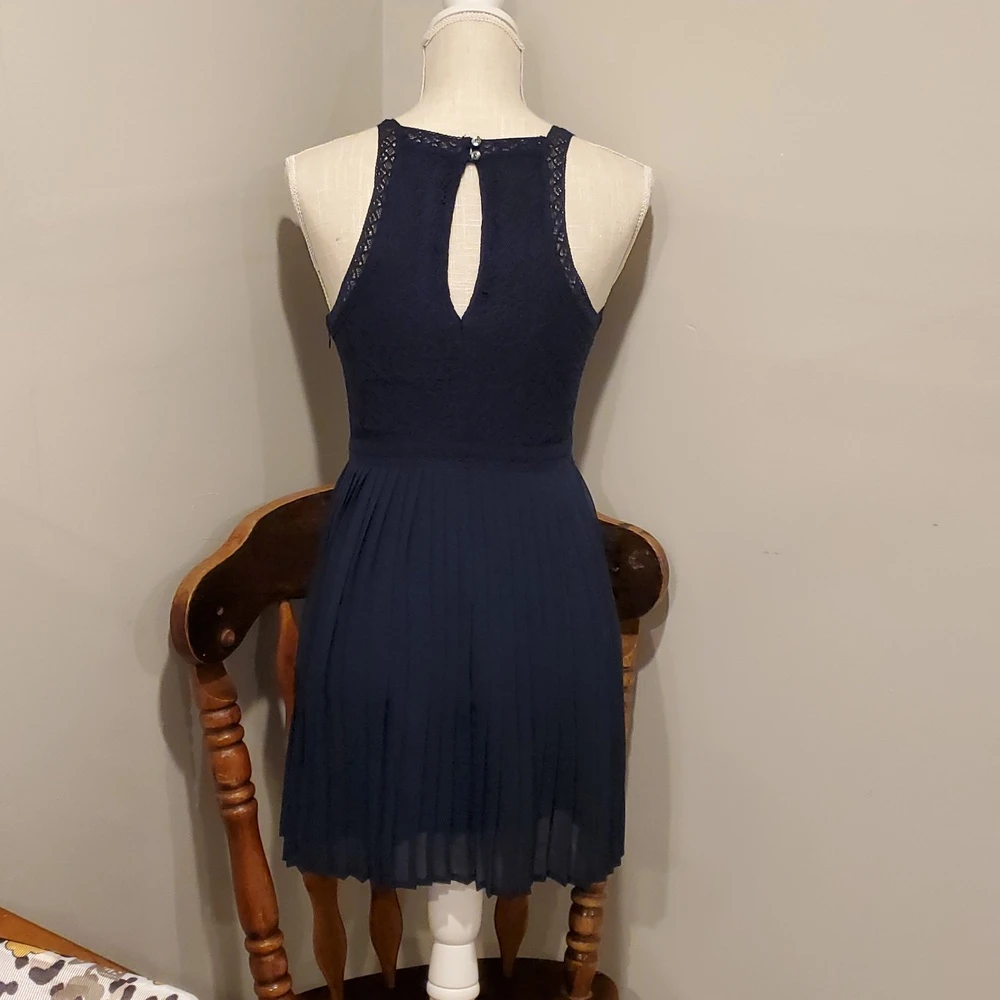 Hollister Navy Blue Lace Fit and Flare Dress L - photo 2