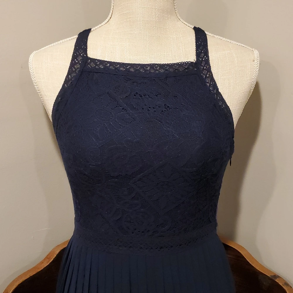 Hollister Navy Blue Lace Fit and Flare Dress L - photo 3