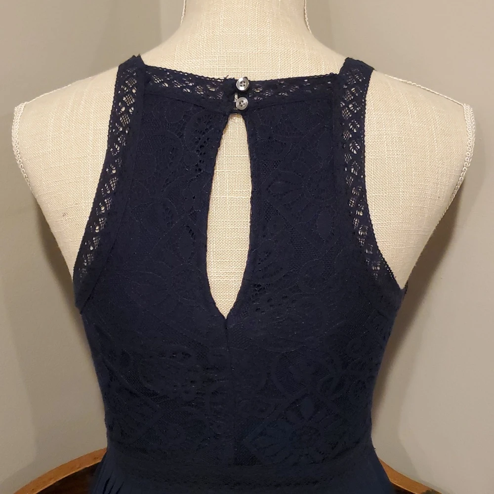 Hollister Navy Blue Lace Fit and Flare Dress L - photo 4