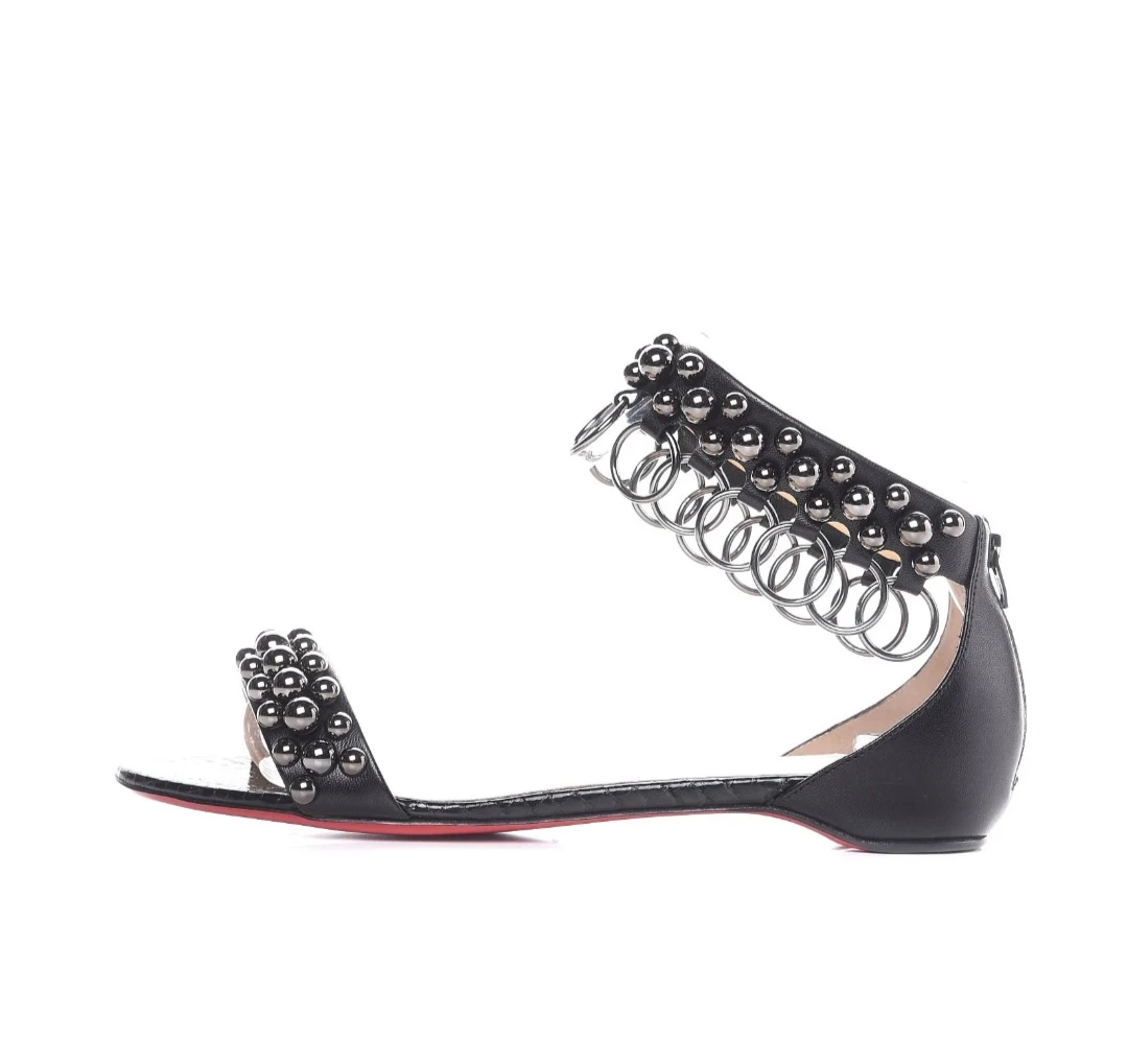 Christian Louboutin Black Studded Gladiator Flat Sandals - photo 2