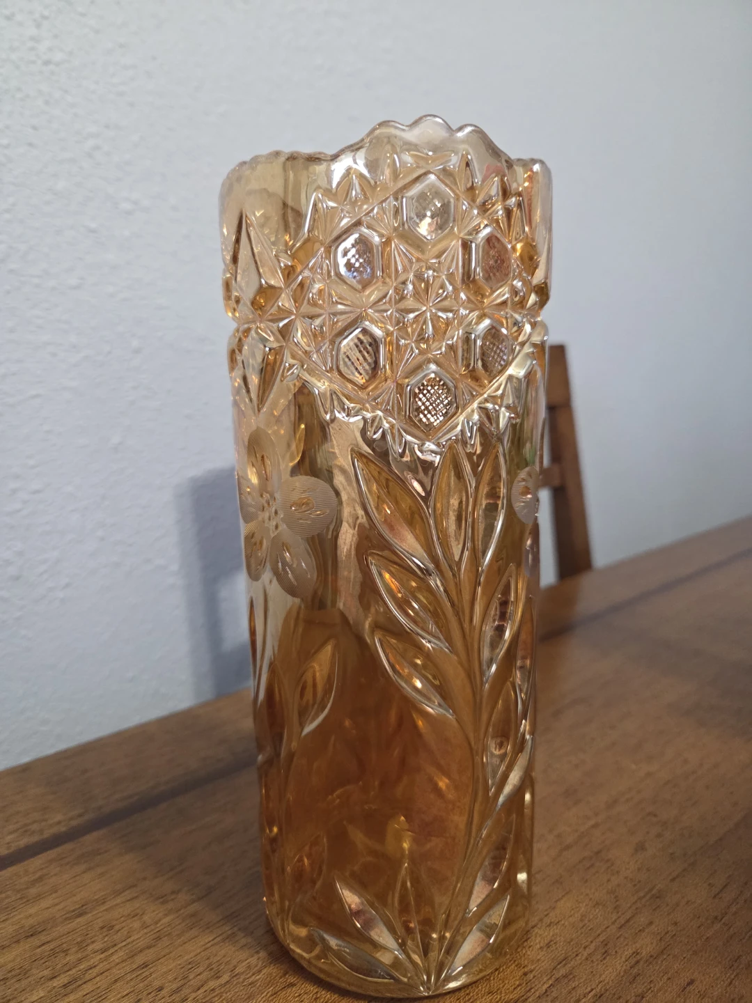Amber Glass Vase with Floral Embossing