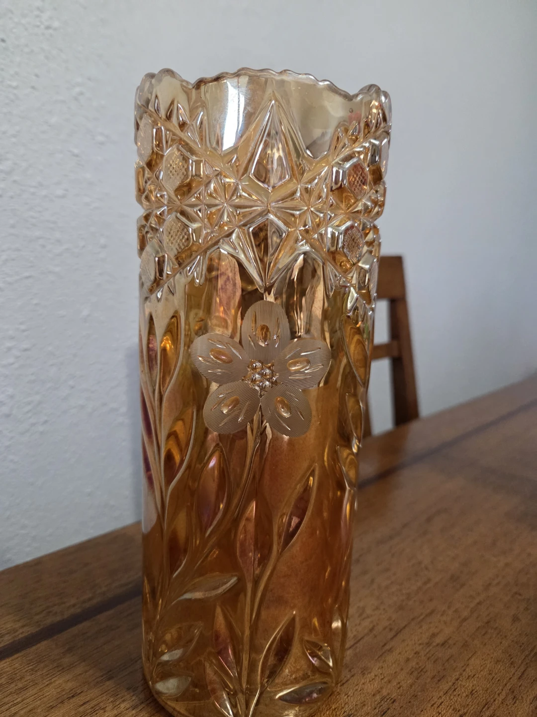 Amber Glass Vase with Floral Embossing - photo 2
