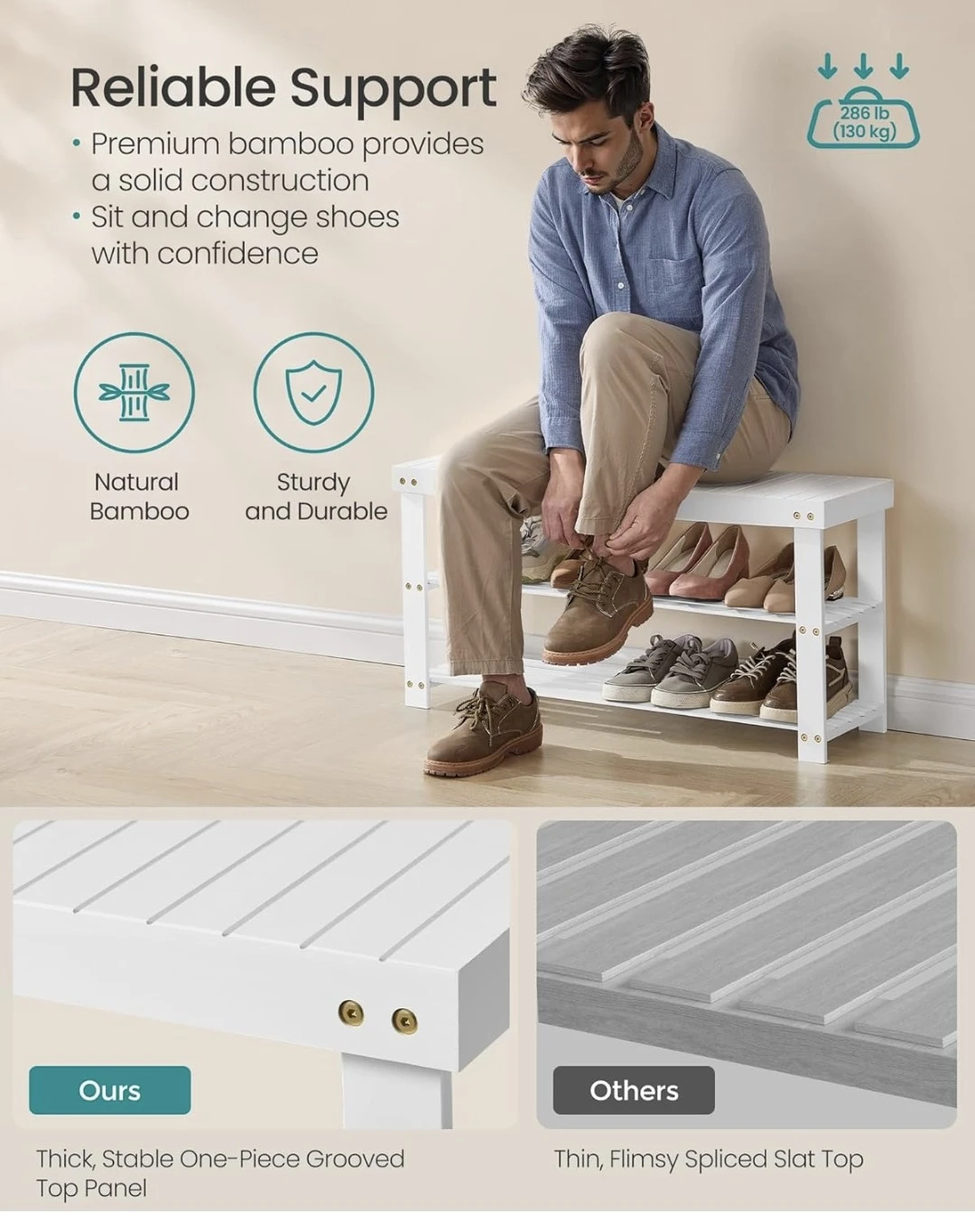 SONGMICS 2-Tier Bamboo Shoe Rack Bench