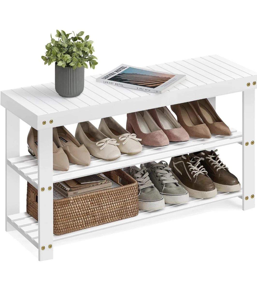 SONGMICS 2-Tier Bamboo Shoe Rack Bench - photo 2