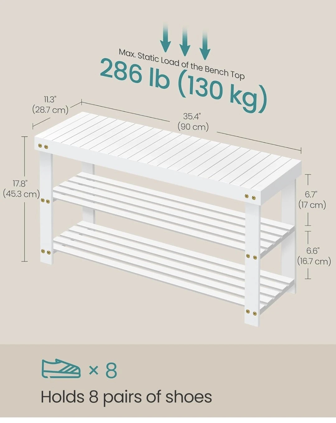 SONGMICS 2-Tier Bamboo Shoe Rack Bench - photo 5