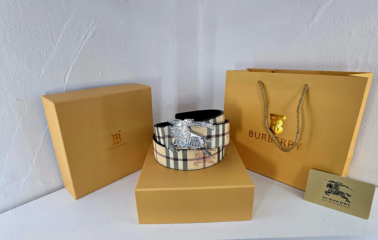 Burberry Nova Check Belt with Knight Buckle