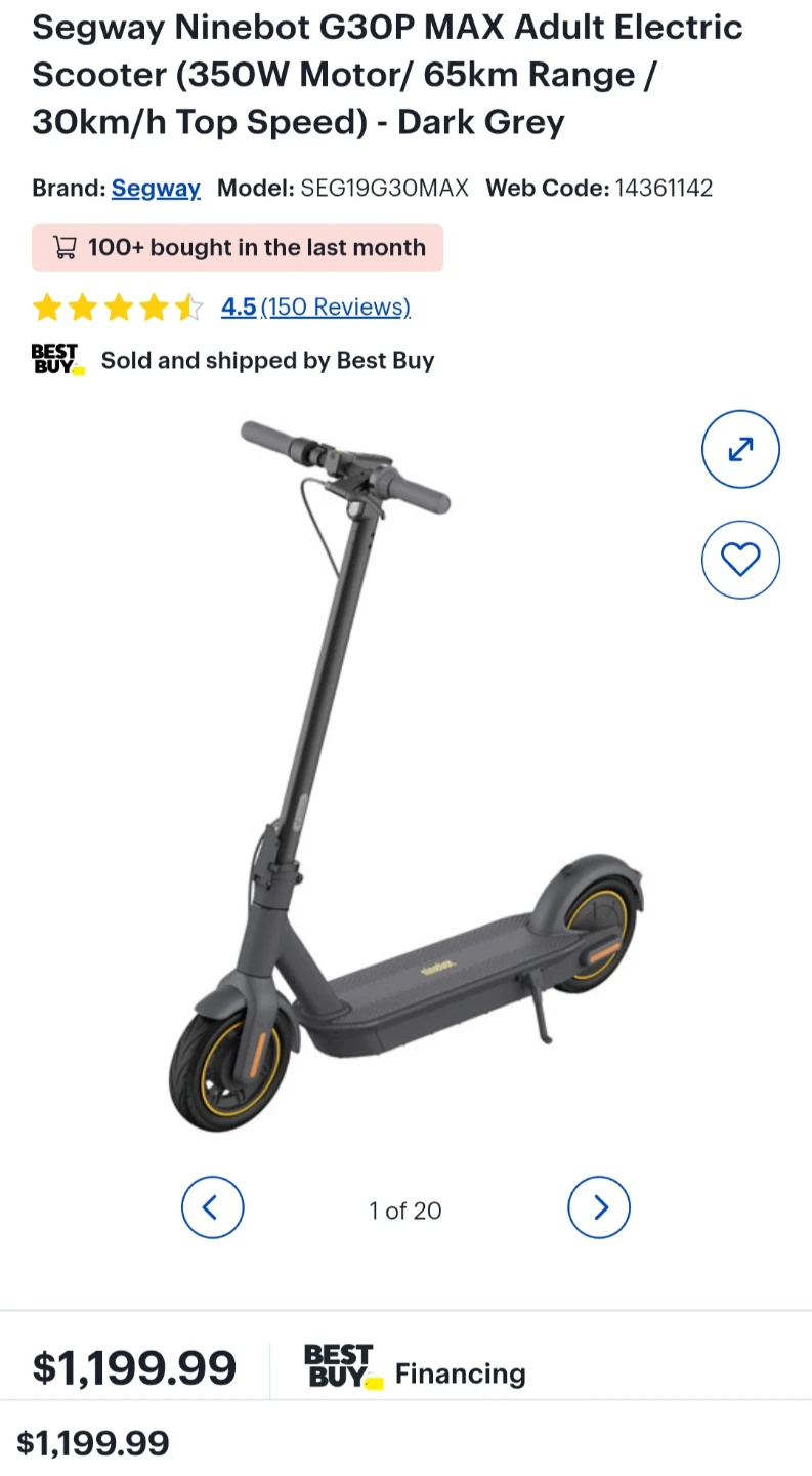 Segway Ninebot G30P MAX Electric Scooter - Dark Grey