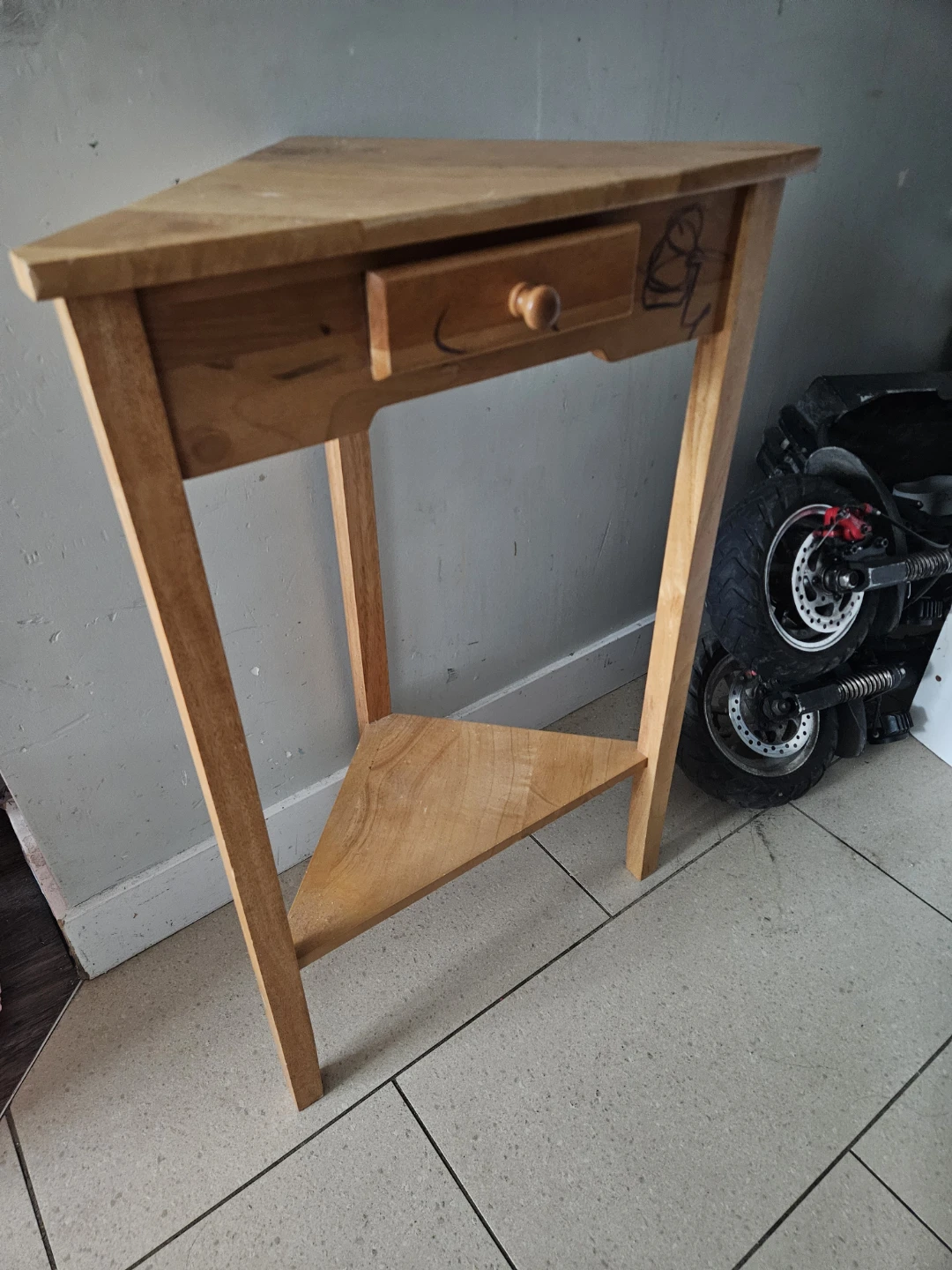 Wooden Corner Table with Drawer