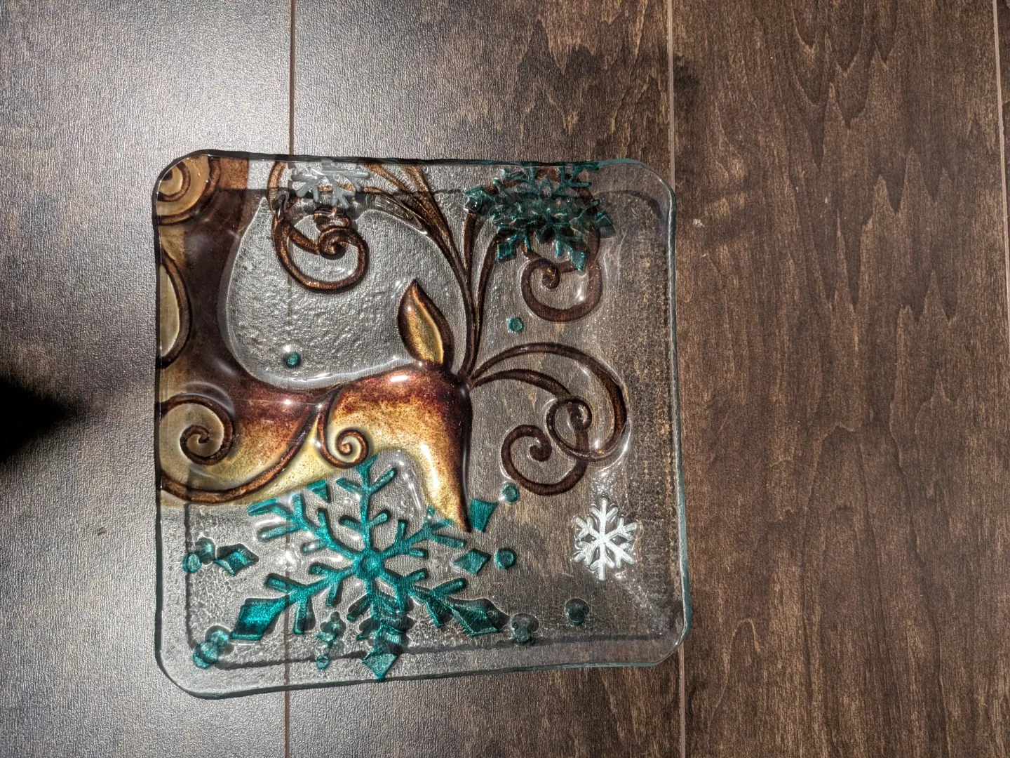 Glass Deer and Snowflake Plate
