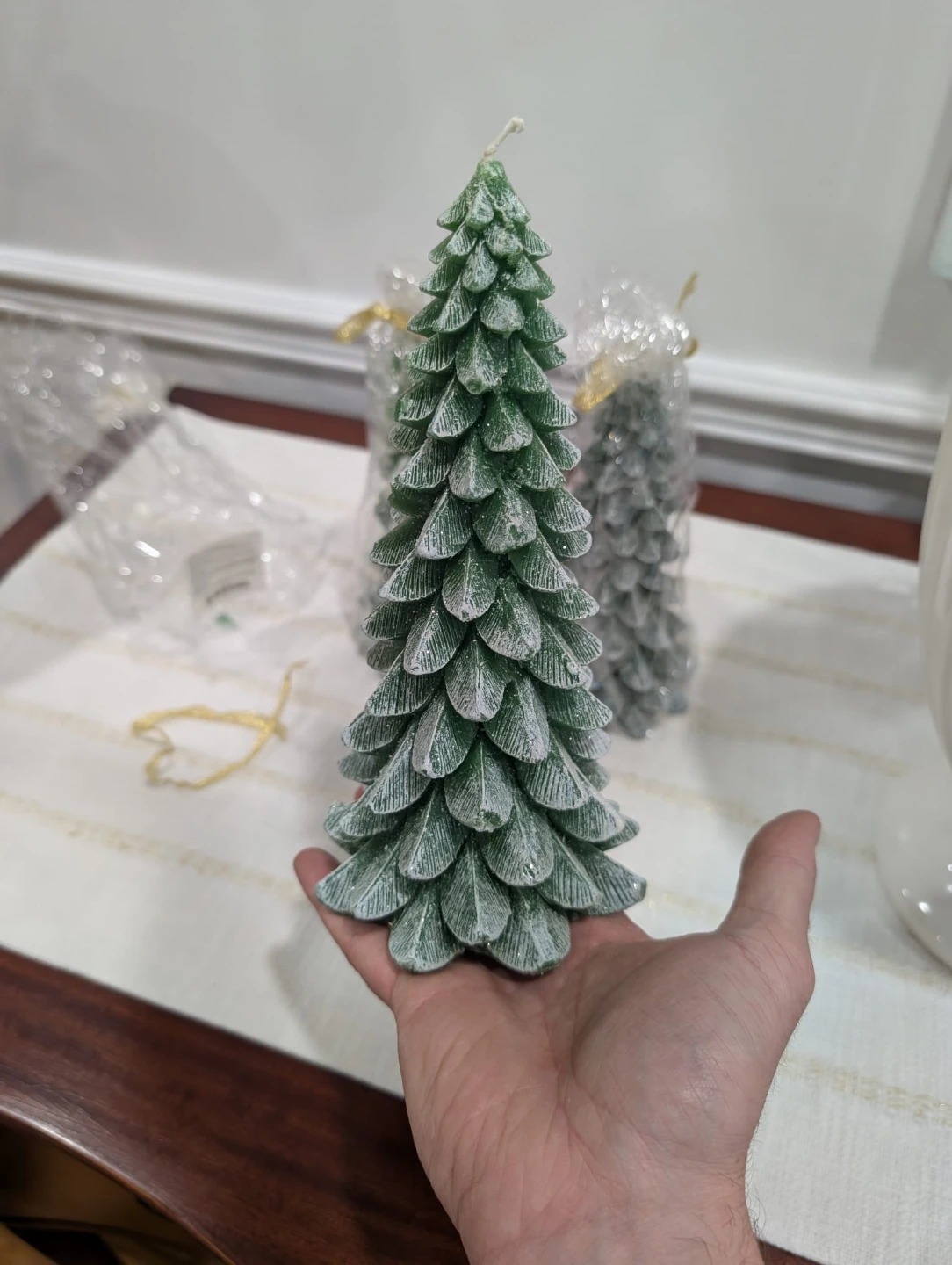 Set of 3 Green Christmas Tree Shaped Candles - photo 2