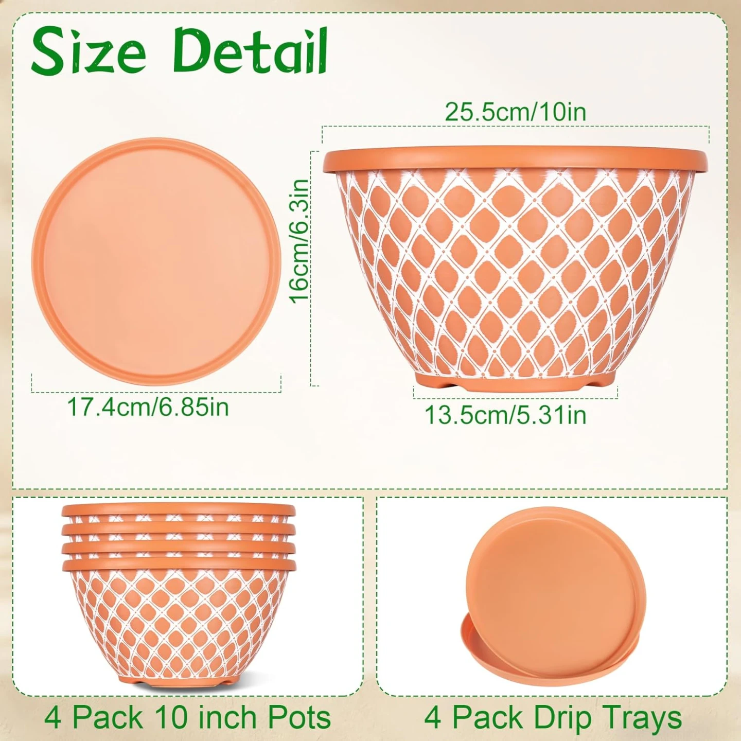 4 Pack 10 inch Plastic Plant Pots with Drip Trays - photo 2