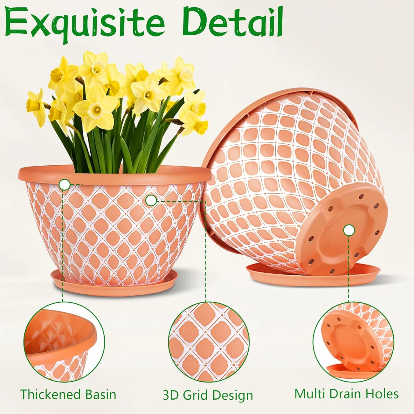4 Pack 10 inch Plastic Plant Pots with Drip Trays - photo 3