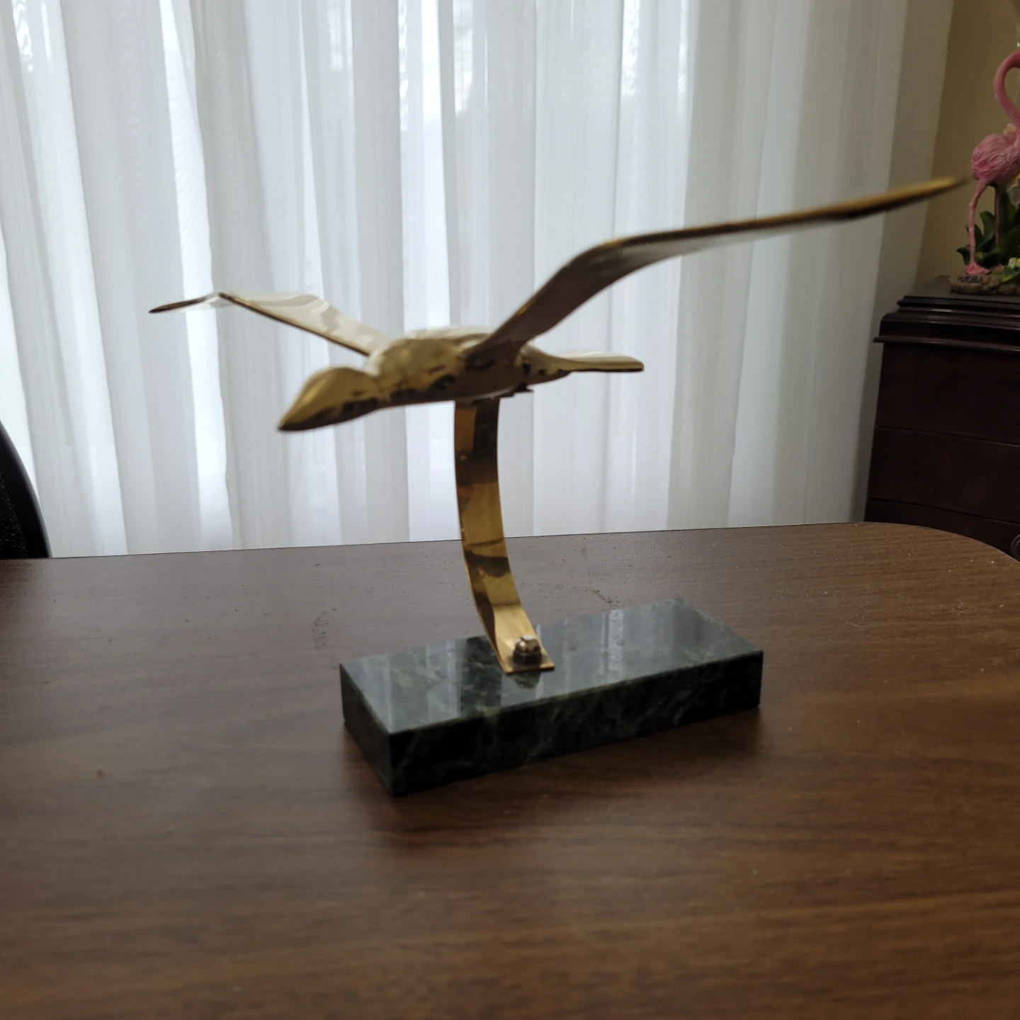 Brass Bird Sculpture on Marble Base