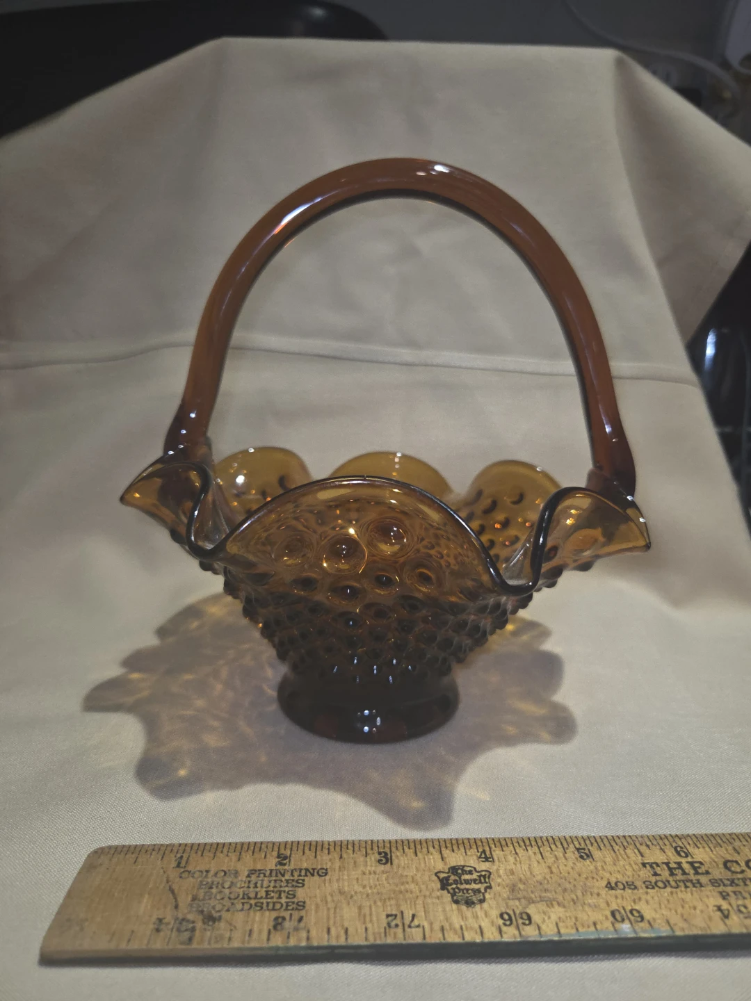 Hobnail Amber Glass Basket
