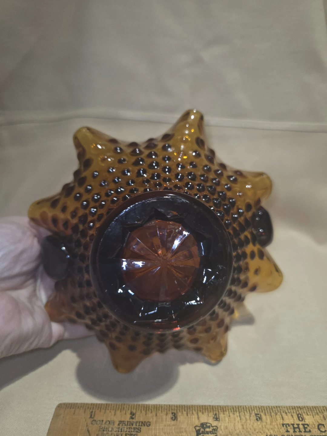 Hobnail Amber Glass Basket - photo 3