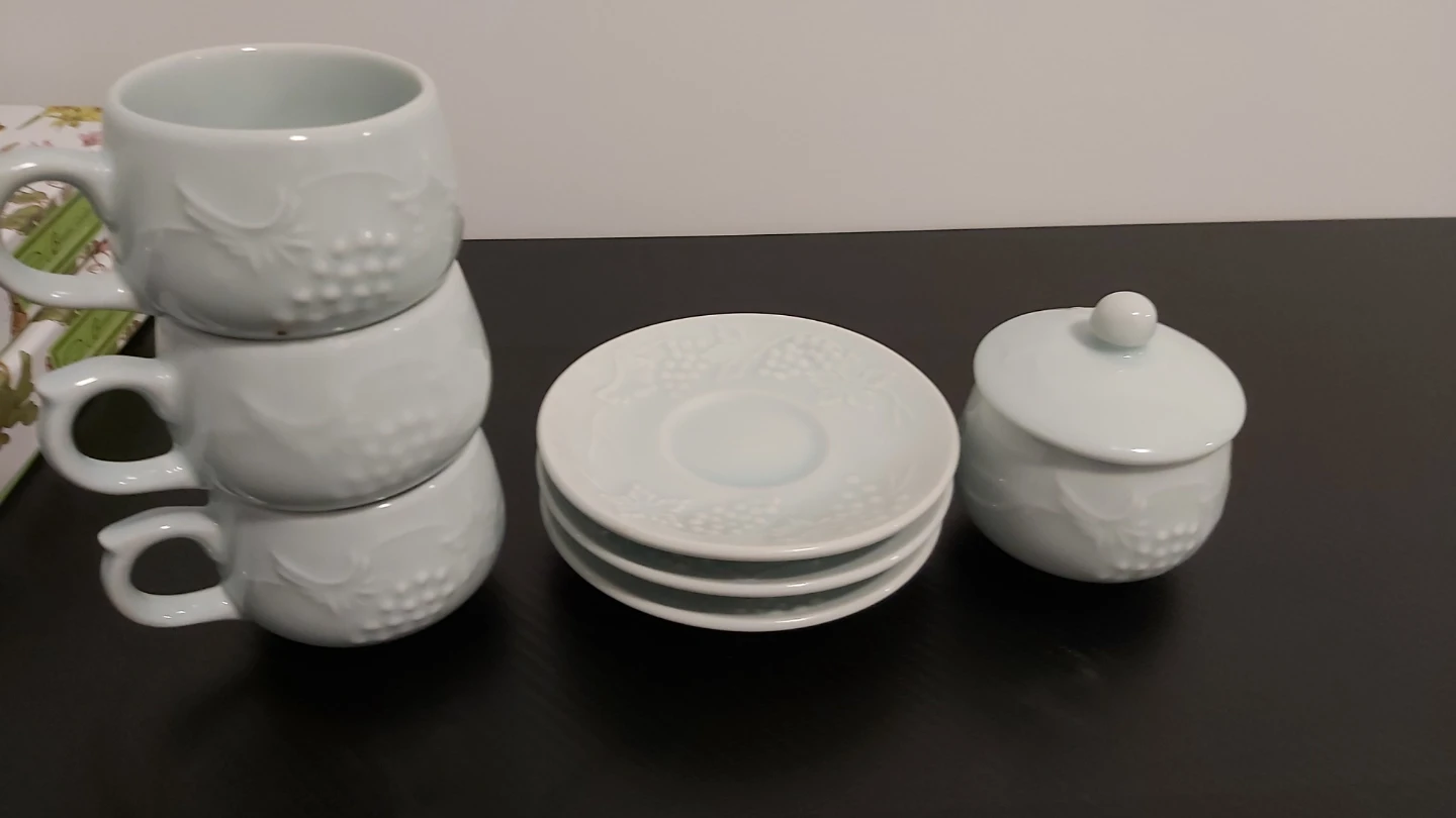 Vintage Japanese Celadon Grape Coffee & Tea Set for 3 (7-Piece) - photo 2