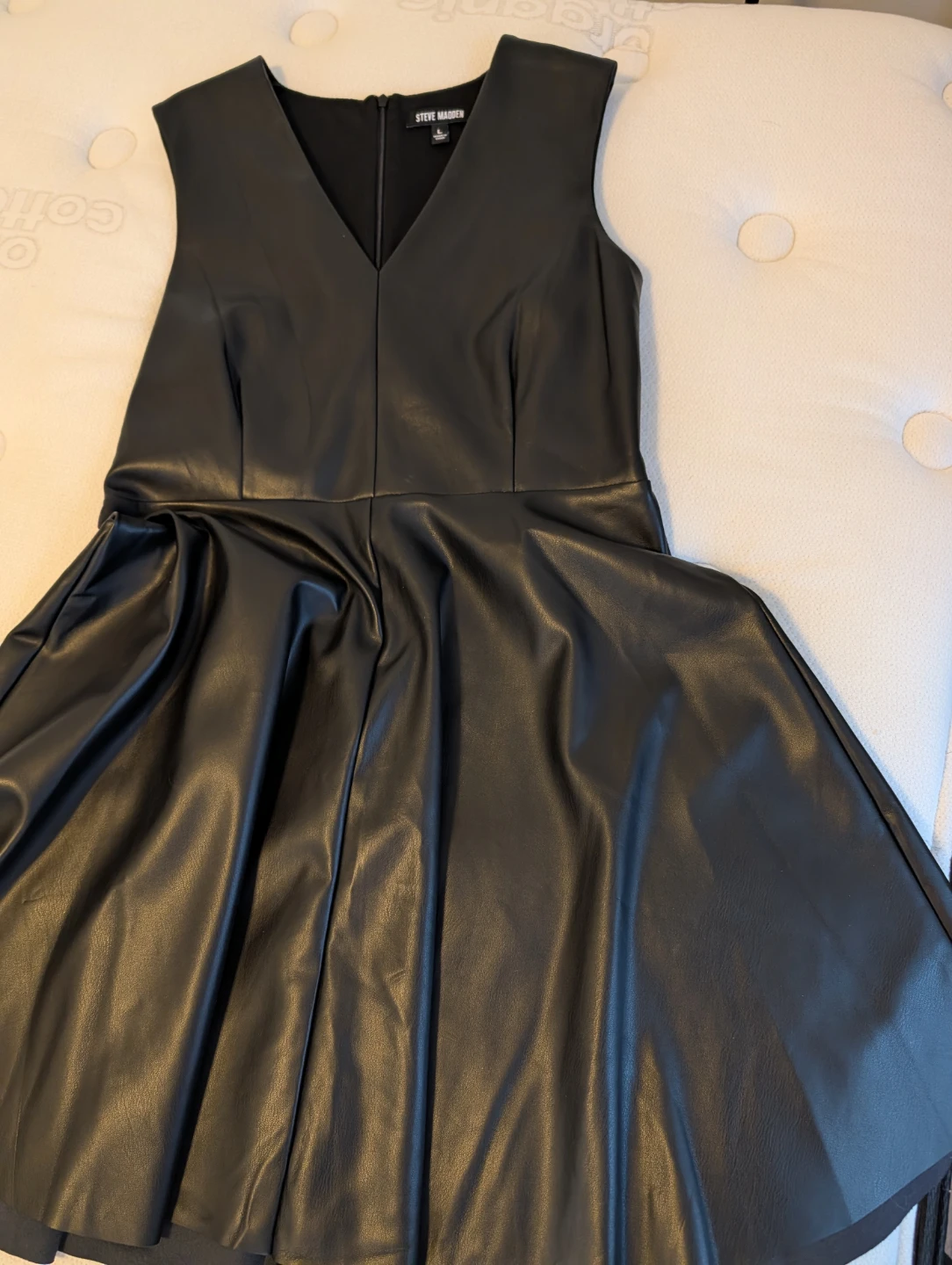 Steve Madden Black Faux Leather A-Line Dress - Size L - photo 2