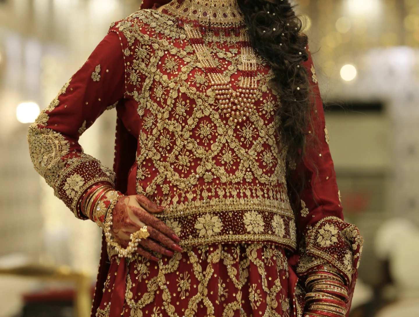 Red Bridal Wedding Dress (Lehenga) with Gold Hand Embroidery - photo 5