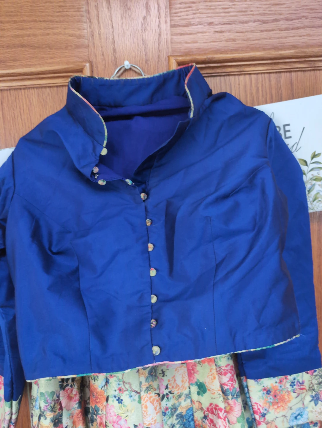Blue Button-Up Top with Floral Pleated Skirt - photo 2