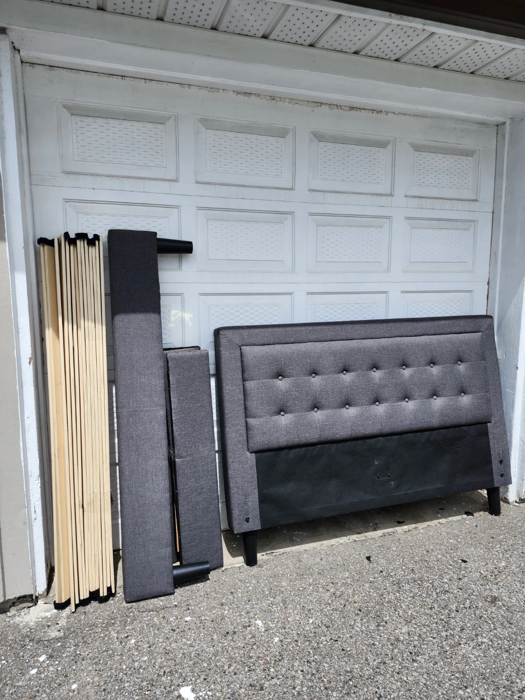 Grey Upholstered Headboard and Bed Frame Pieces - photo 2