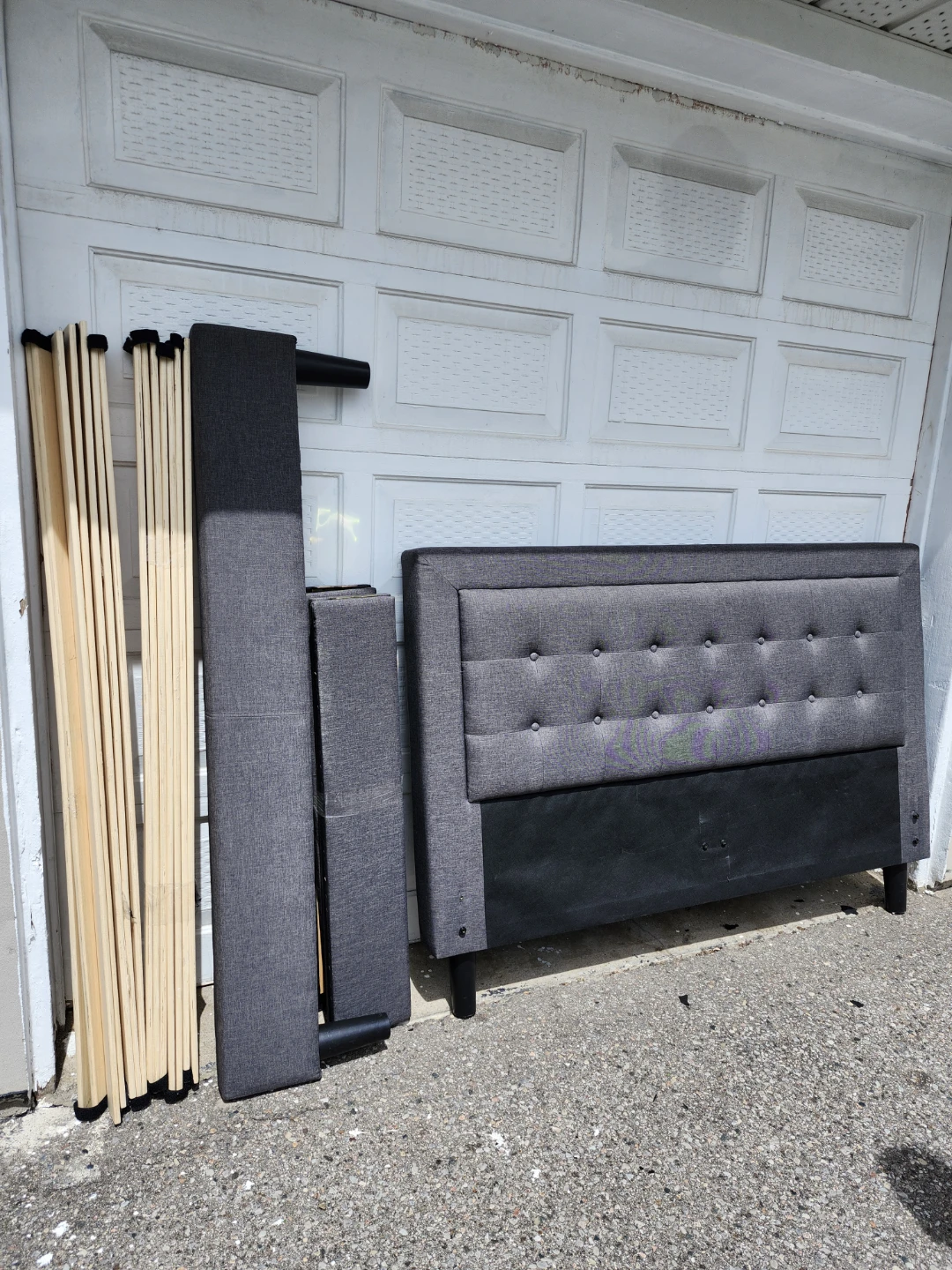 Grey Upholstered Headboard and Bed Frame Pieces - photo 3