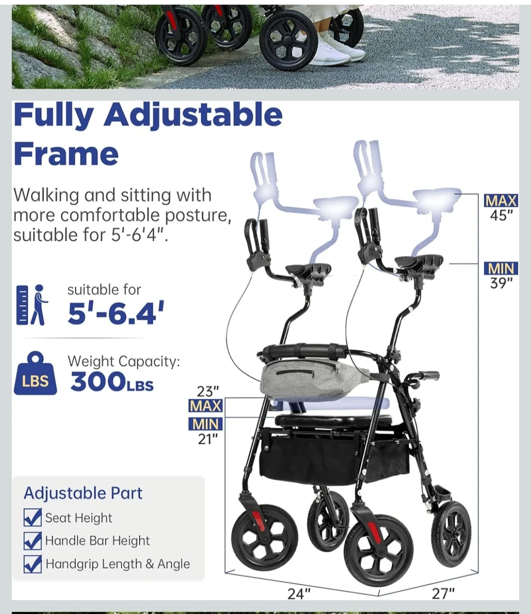 PURARELAX All Terrain Upright Rollator Walker - photo 2