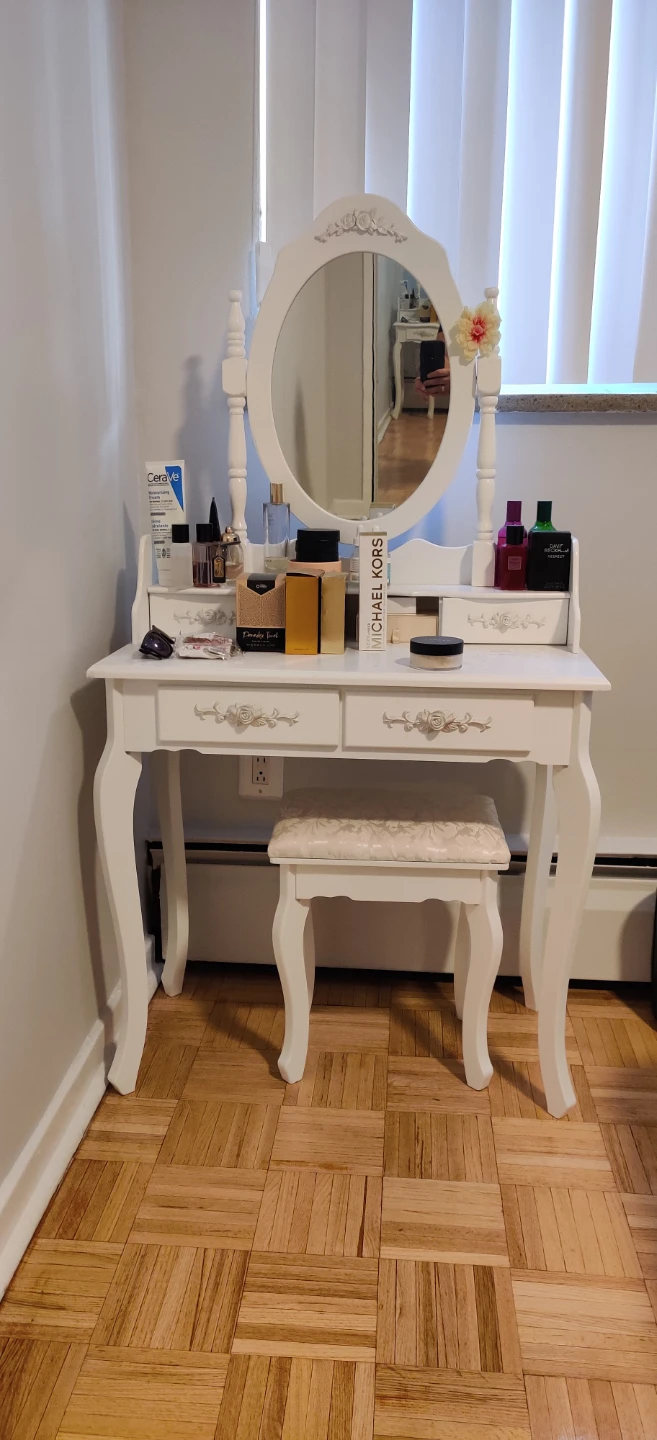 White Vanity Table with Mirror and Stool - photo 3