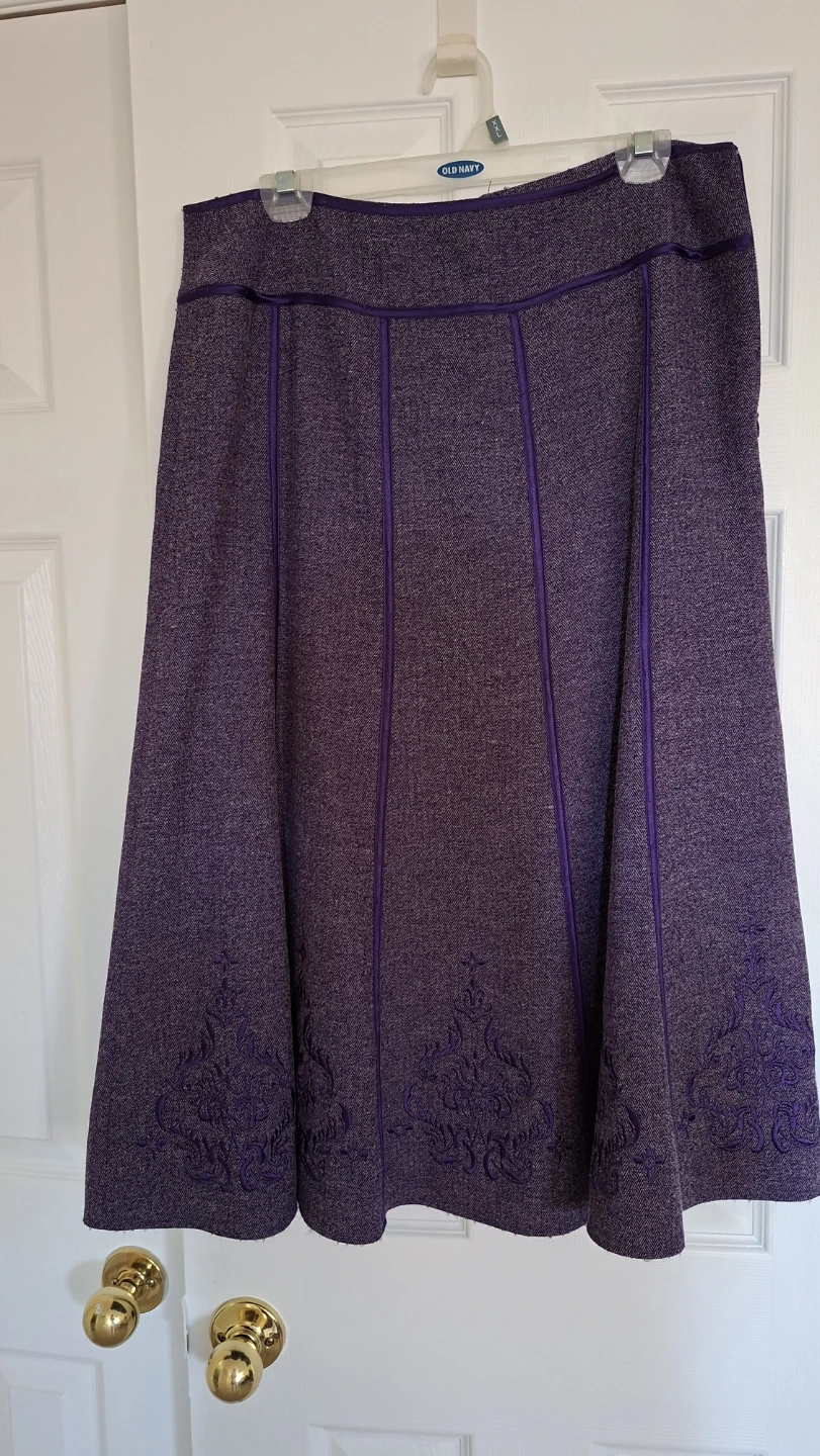 Purple Embroidered A-Line Skirt
