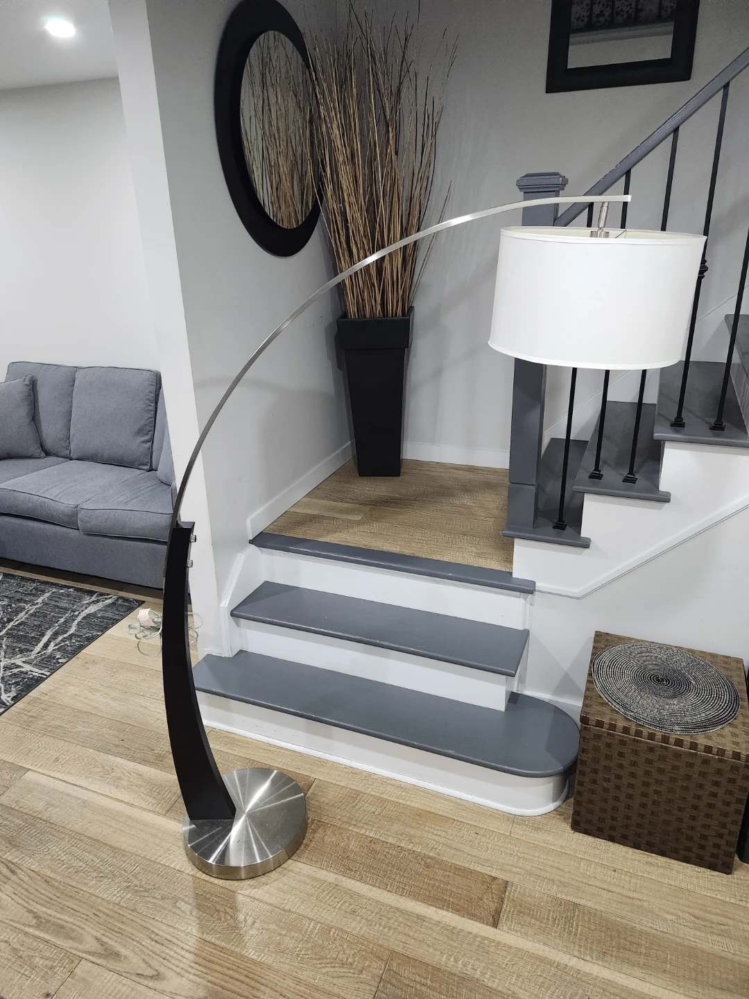 Arc Floor Lamp with White Drum Shade - photo 2