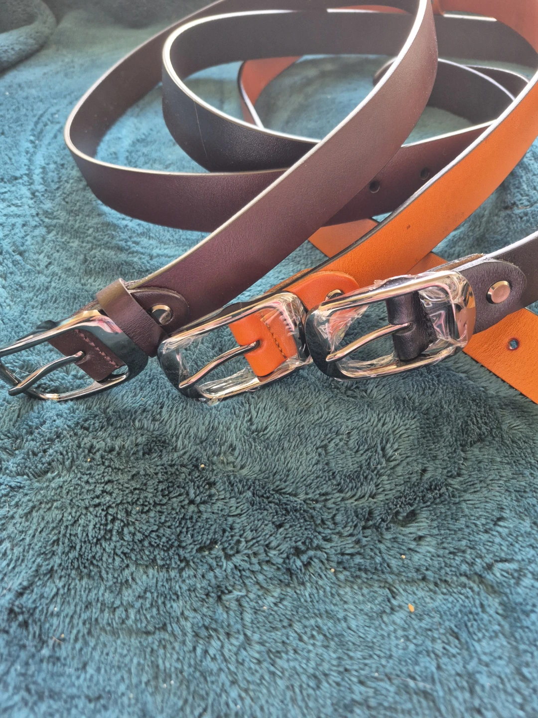 Two Leather Belts - Brown and Orange