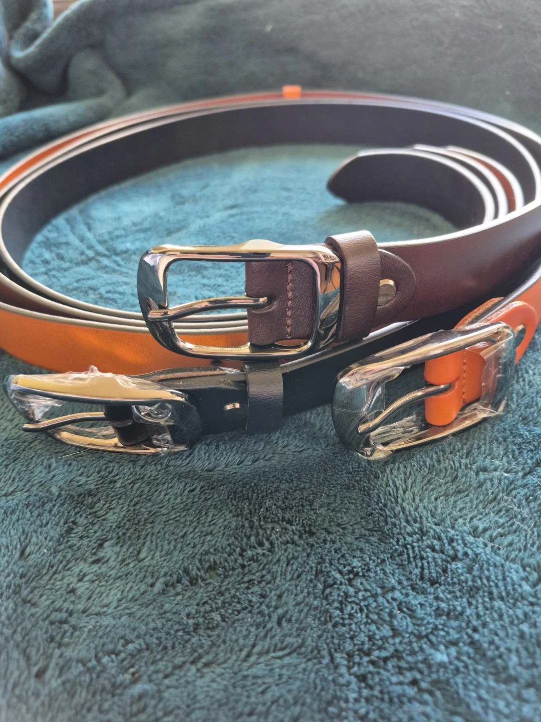 Two Leather Belts - Brown and Orange - photo 2