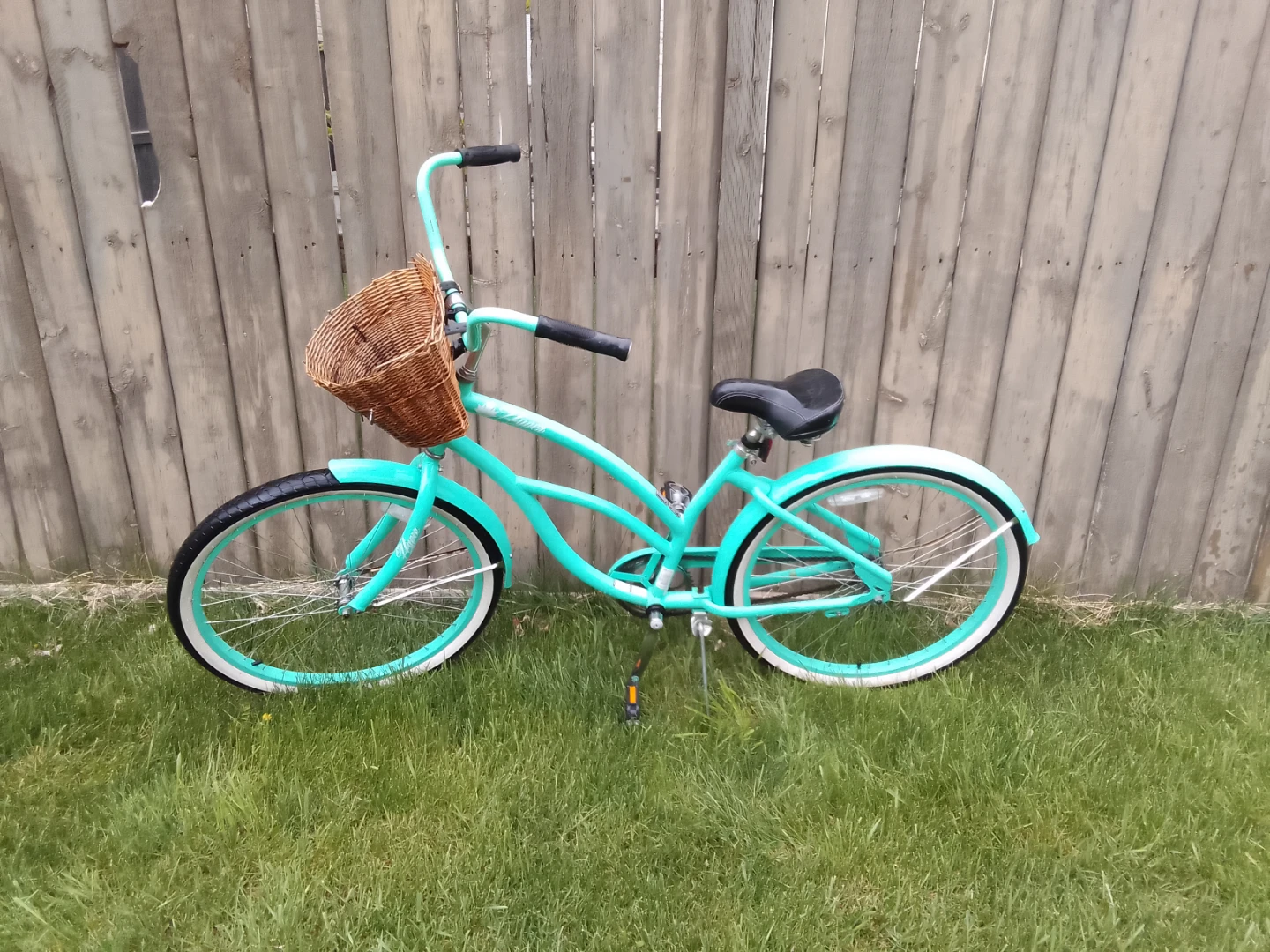 Teal Cruiser Bike with Wicker Basket