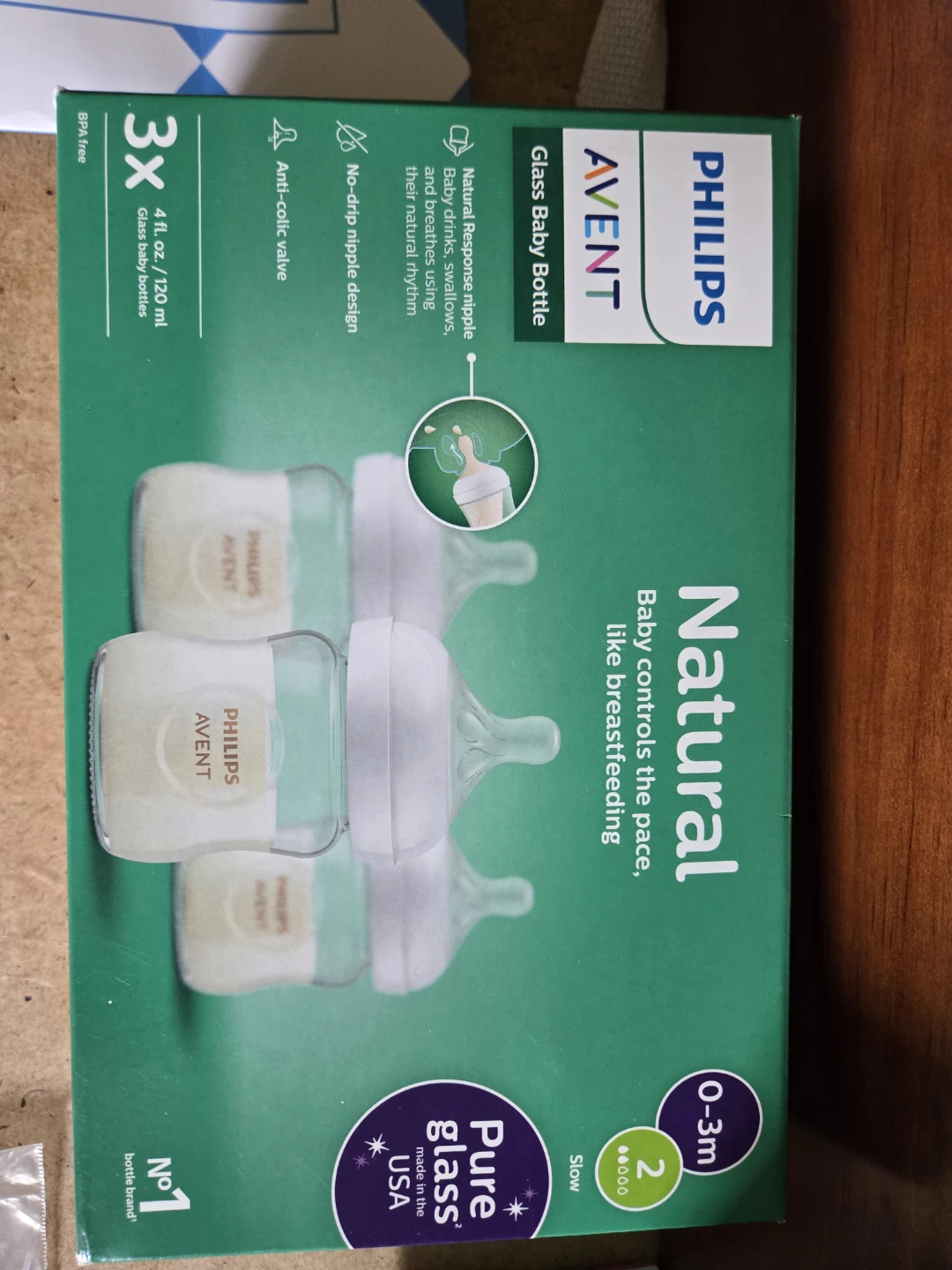 Philips Avent Natural Glass Baby Bottles - 3x 120ml