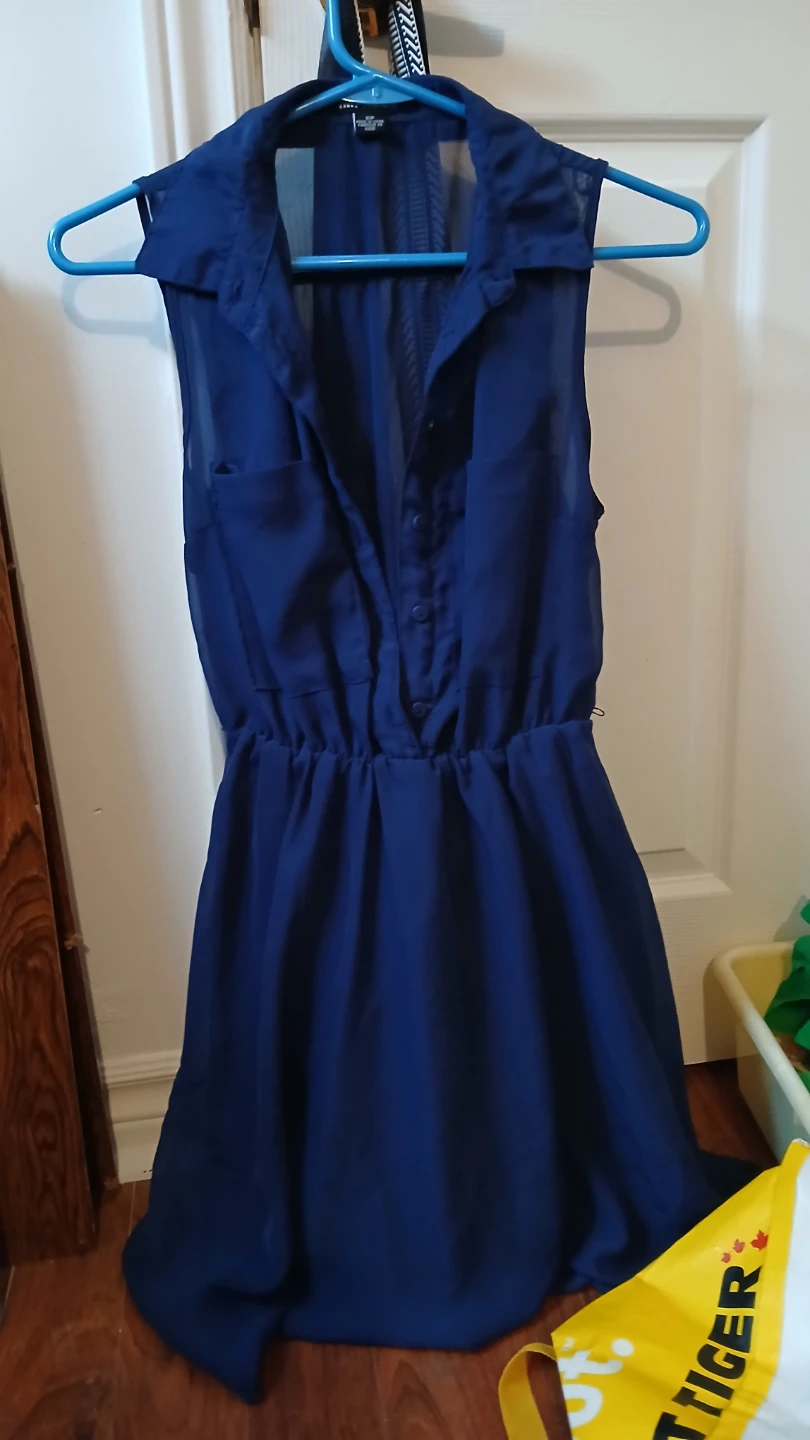 Navy Blue Sleeveless Collared Dress
