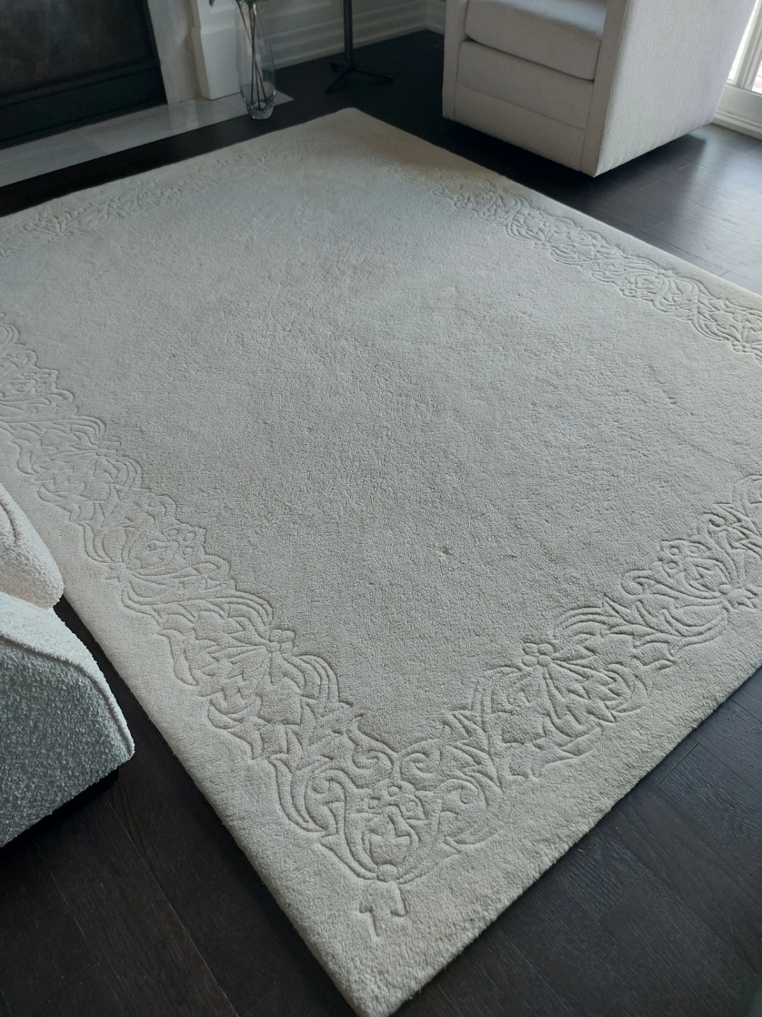 Off white Embossed wool Area Rug - photo 3