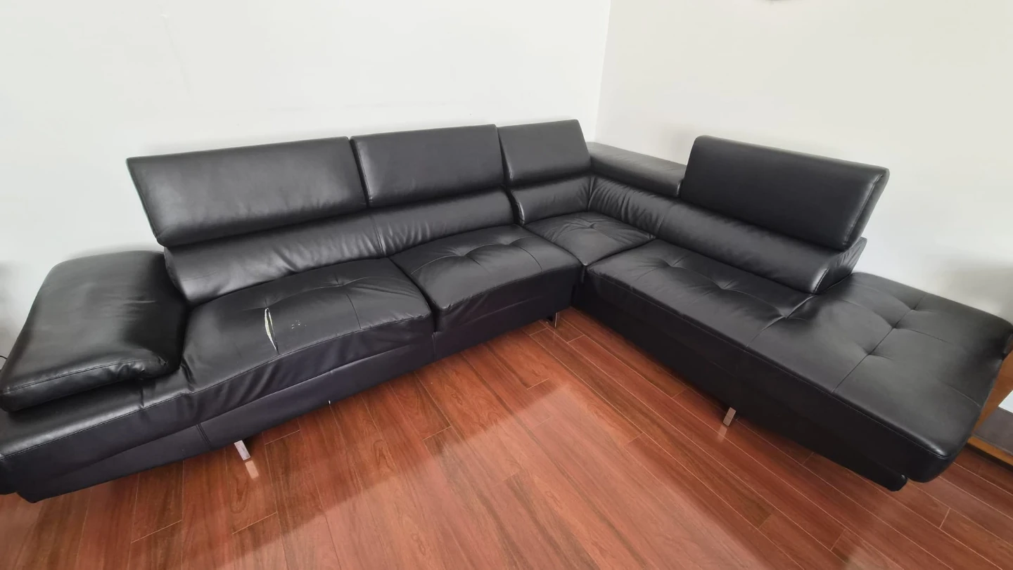 Black Leather Sectional Sofa and Two Chairs