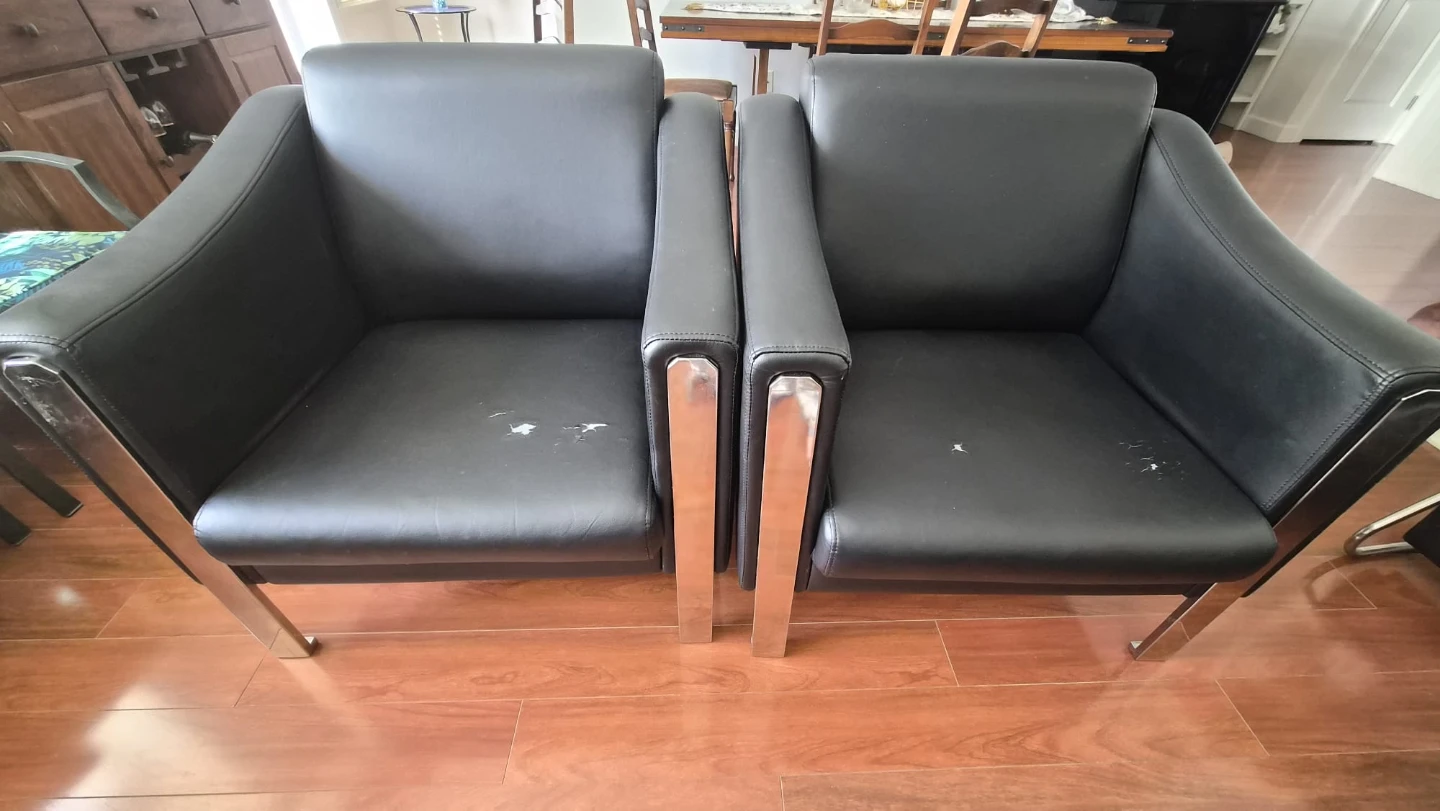Black Leather Sectional Sofa and Two Chairs - photo 2