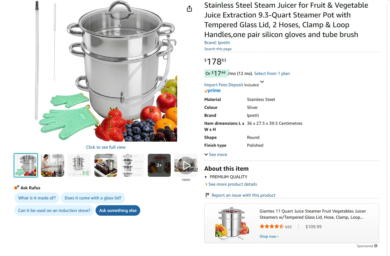 Stainless Steel 9.3-Quart Juice Steamer Pot - photo 2