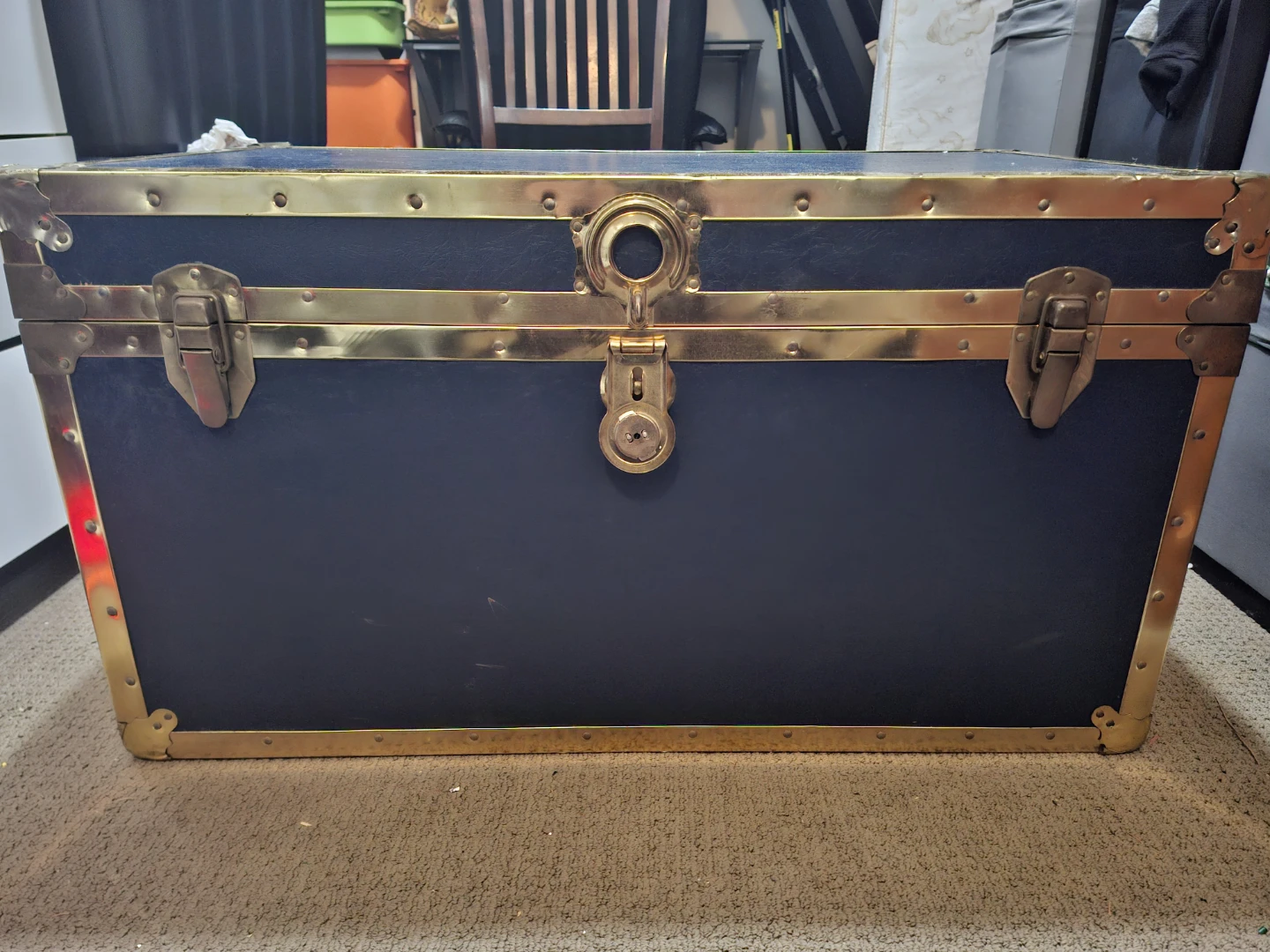 Vintage Blue Storage Trunk with Cedar Lining and Brass Accents - photo 2