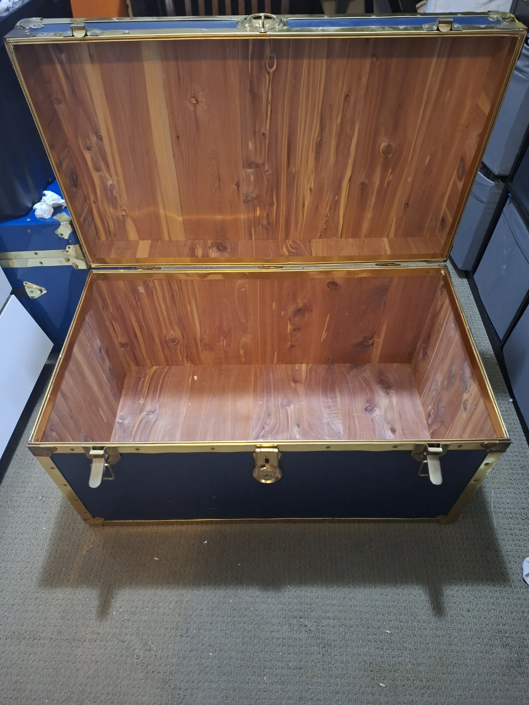 Vintage Blue Storage Trunk with Cedar Lining and Brass Accents - photo 3