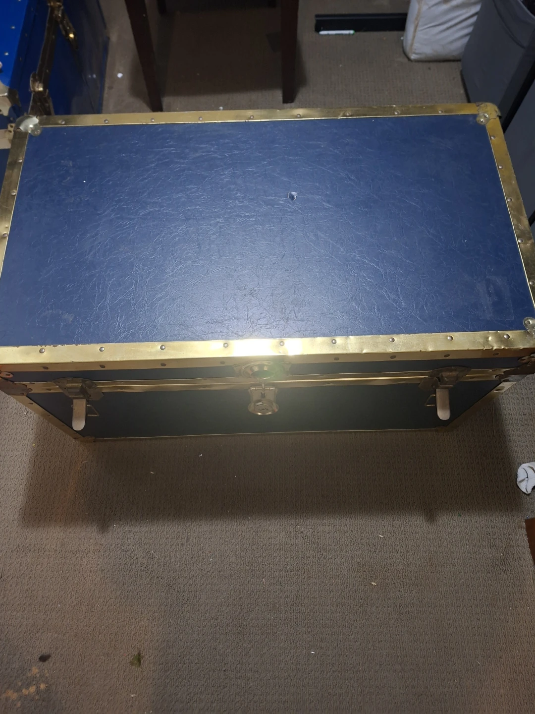 Vintage Blue Storage Trunk with Cedar Lining and Brass Accents - photo 4