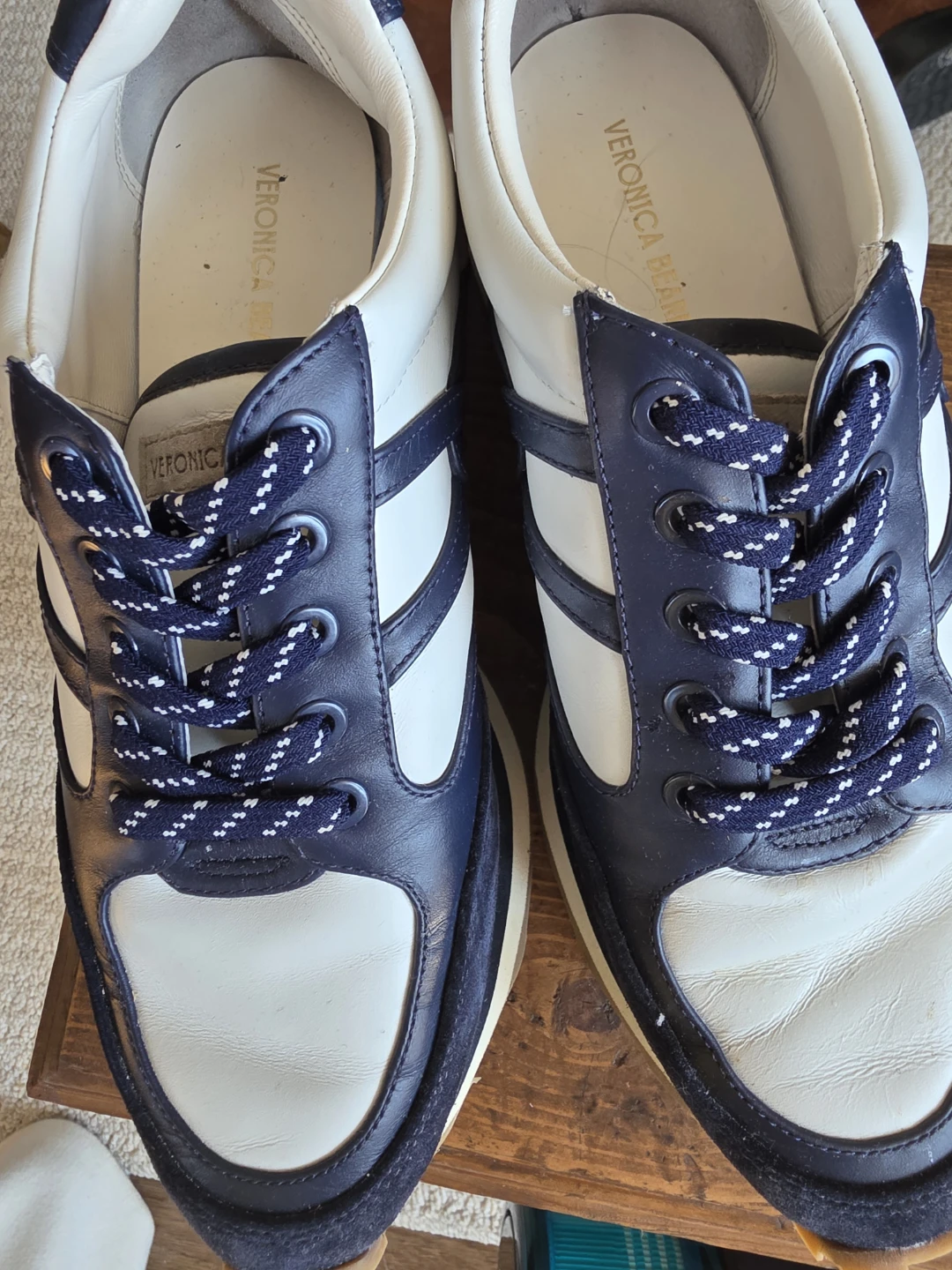 Veronica Beard Navy and White Leather Sneakers