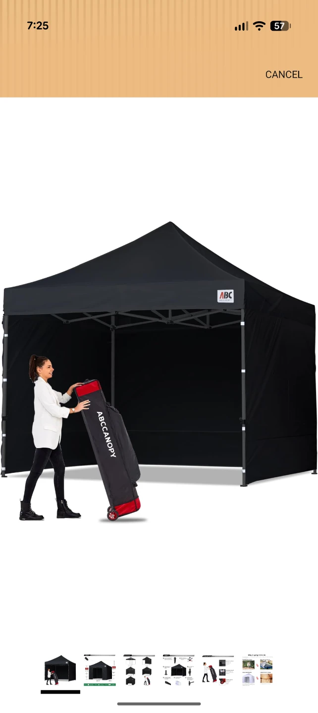ABC Canopy 10x10ft Black Pop-Up Canopy with Walls and Roller Bag