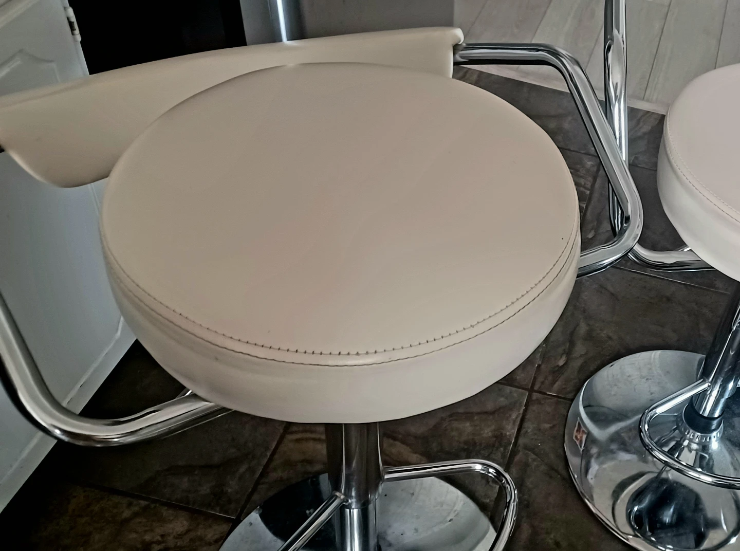 Adjustable 2 White Bar Stools with Chrome Base - photo 3