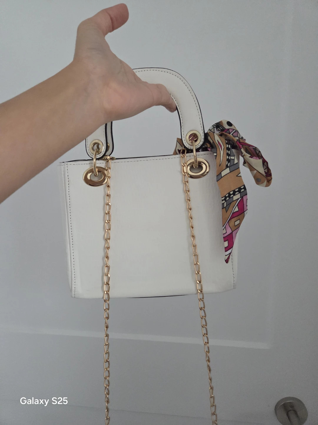 White Top Handle Purse with Scarf - photo 2