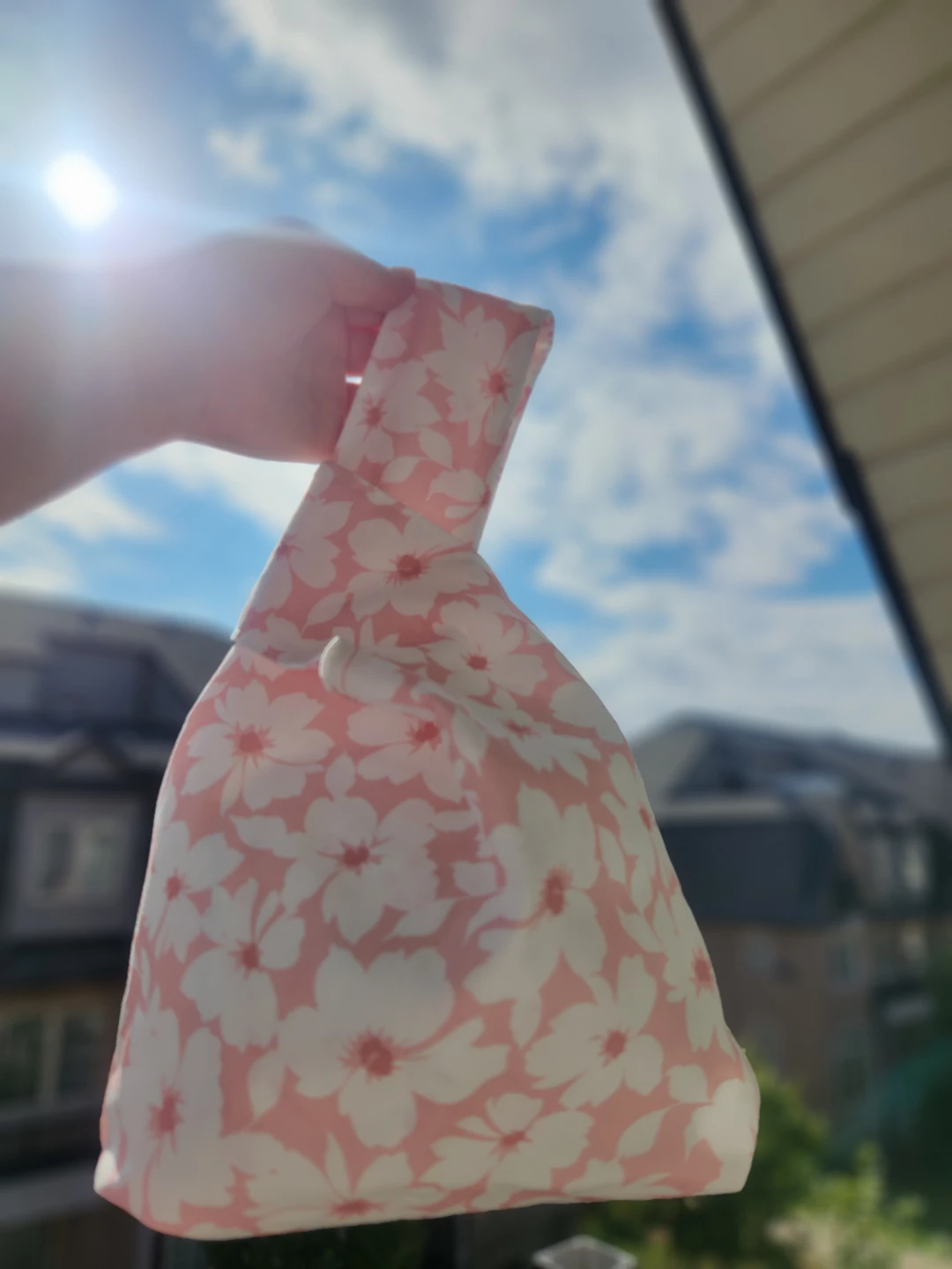 Hand Made Double sided Fabric Bag with Pink Flower Pattern - photo 3